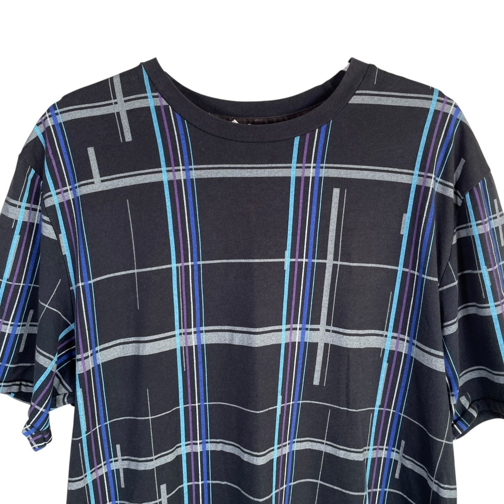 Vintage 90s Kirra Surfwear Graphic T Shirt Black Blue Geometric Crewneck Mens XL